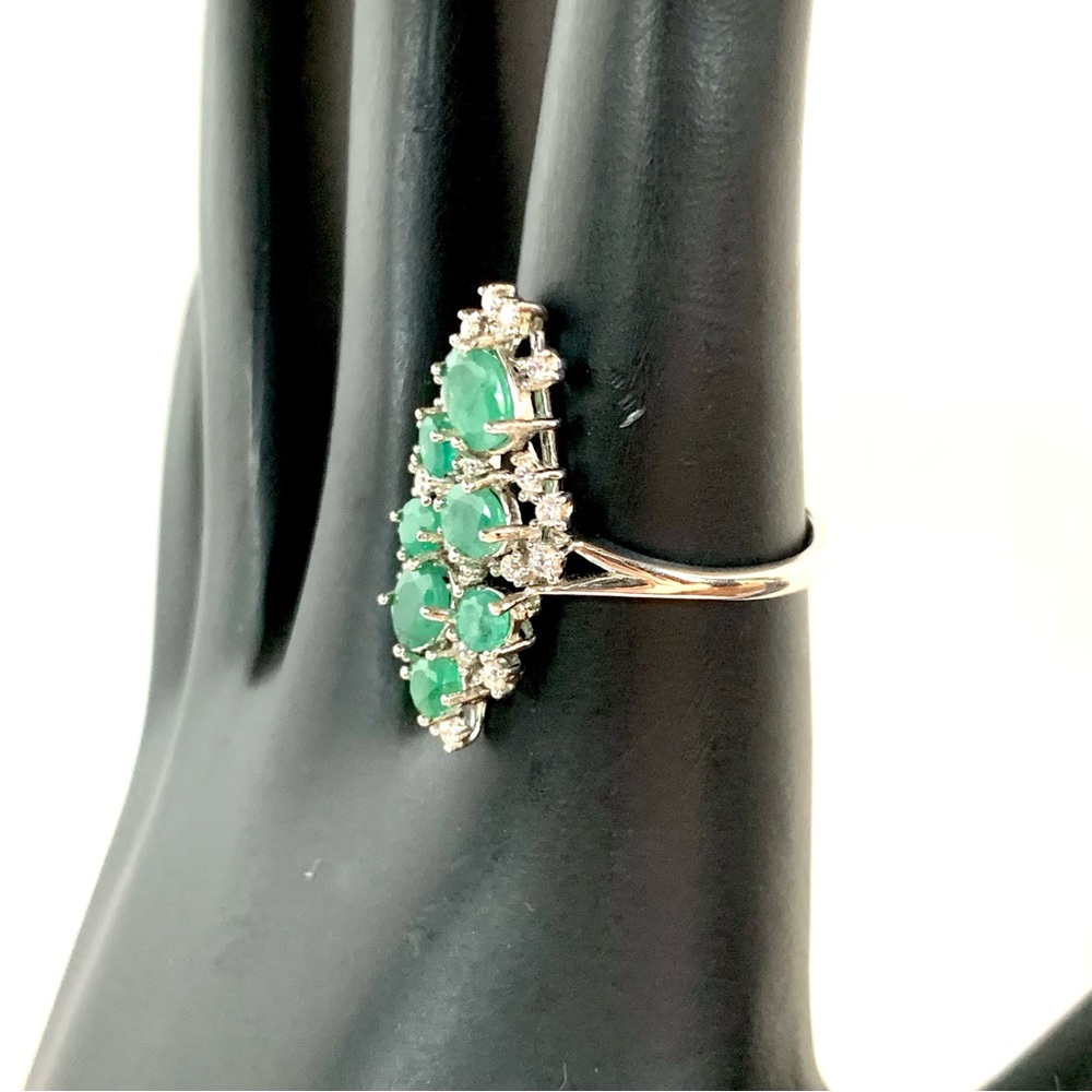 STERLING SILVER 925 GENUINE EMERALD AND CUBIC ZIRCONIA COCKTAIL RING (7) - Picture 6 of 16